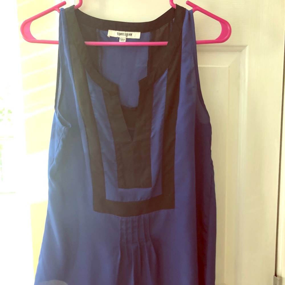 Navy Blue and Black Sleeveless Dress Top
